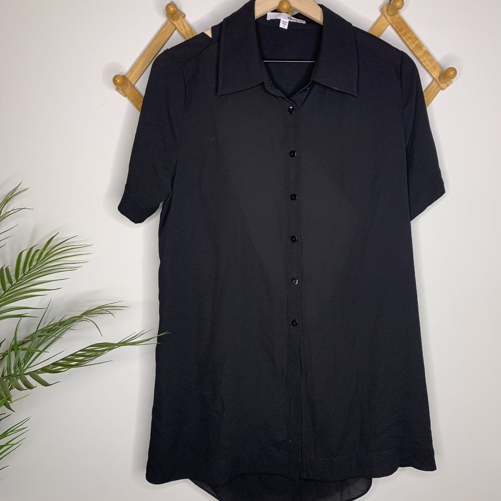 Chris Gramer Black Sheer Button Down Open Back To… - image 1
